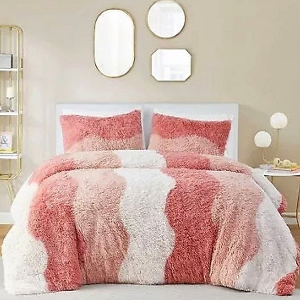 GORGEOUS☆INTELLIGENT DESIGN Twin(XL) Rachel Ombre Shaggy Blush Comforter Bed Set